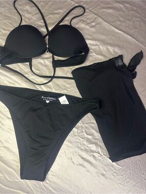 Juicy Couture Black Bikini Set with Sarong